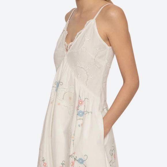 Sea Biscuit Sea New York VESNA DRESS WHITE Blue and Pink Embroidery - Picture 2 of 9